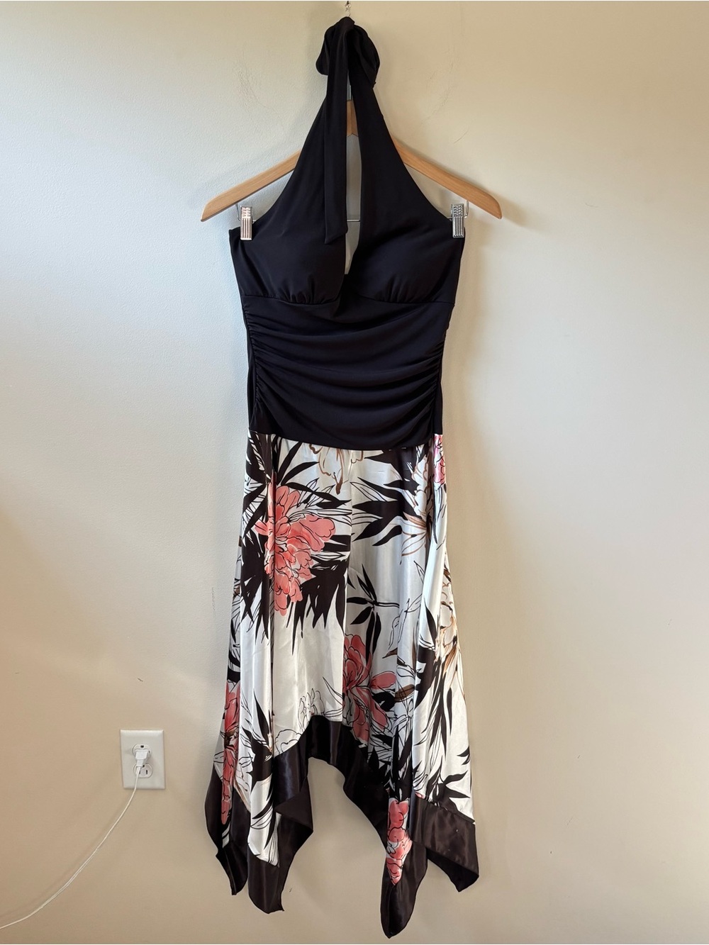 Studio Y Satin Dark Brown Asymmetrical Halter Dress